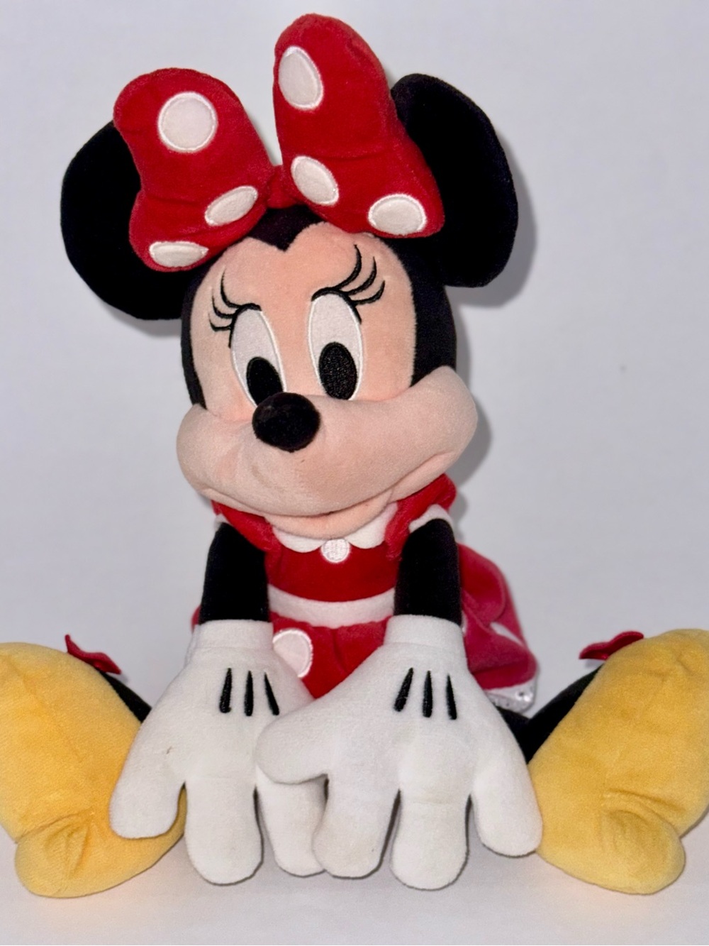 Authentic Disney Minnie Mouse Plush in Red Bow & Dress with Yellow Shoes